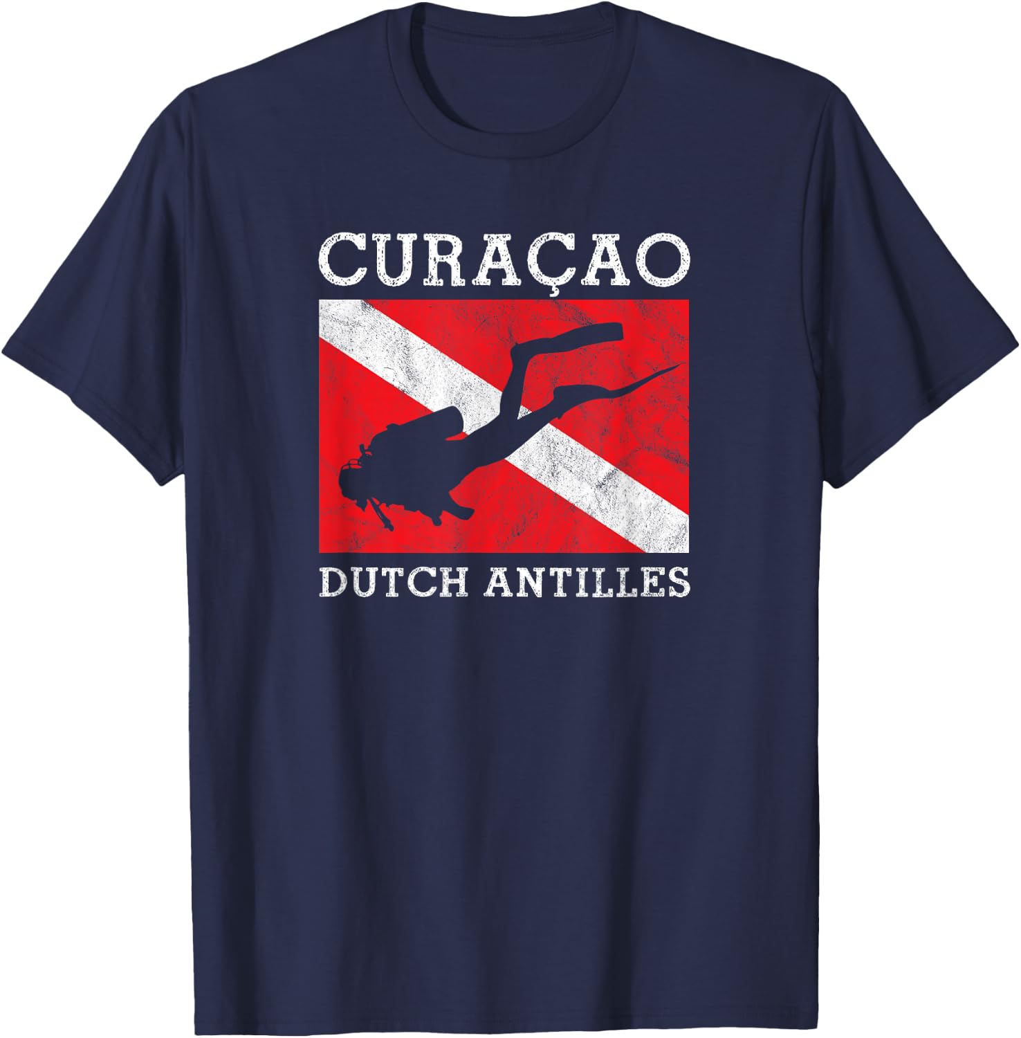 Vintage Curacao Scuba Dive Flag Vacation Souvenir Caribbean T-Shirt - T-Shirt | Navy