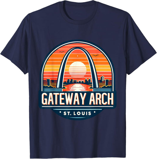 Adult Missouri Gateway Arch Vintage Black Small T-Shirt - T-Shirt | Navy