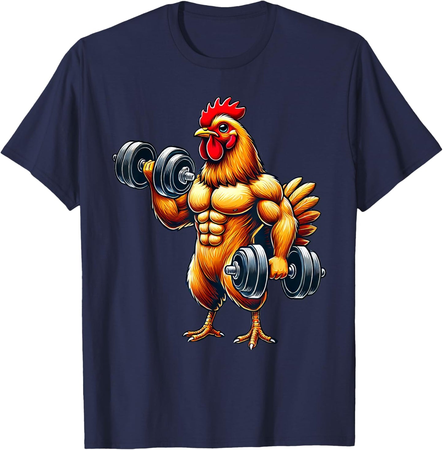 Chicken Powerlifting Weightlifting Gym Apparel -Adults & Kids Black Small Classic Fit Modern Humorous Animal-Themed T-Shirt - T-Shirt | Navy