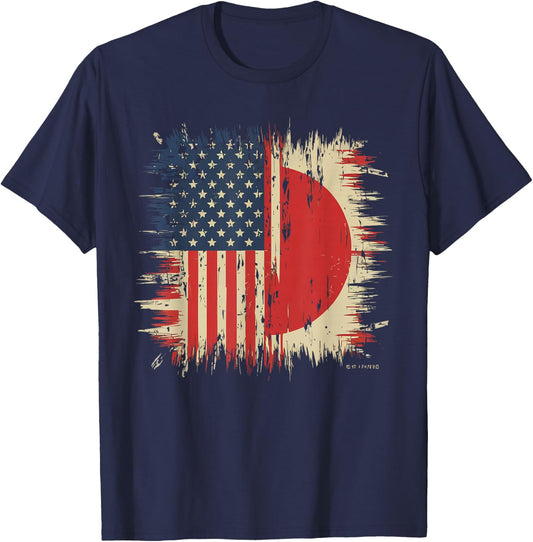 Half Japanese Half American USA Flag Japan America T-Shirt - T-Shirt | Navy