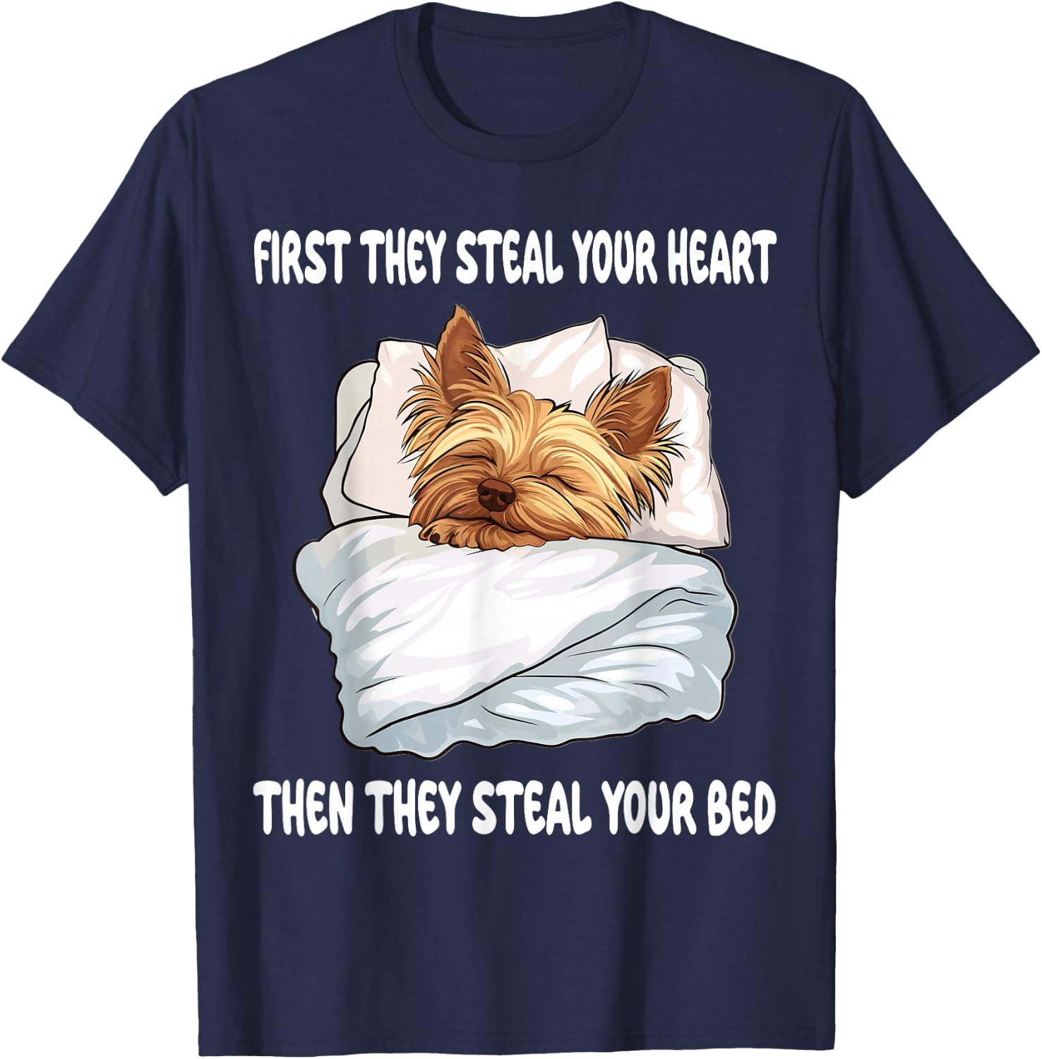 Yorkshire Terrier Yorkie Sleeping Pajamas Nightgown T-Shirt - T-Shirt | Navy