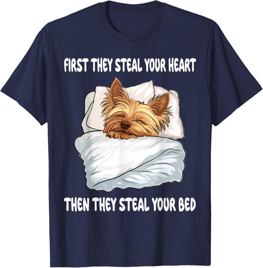 Yorkshire Terrier Yorkie Sleeping Pajamas Nightgown T-Shirt - T-Shirt | Navy