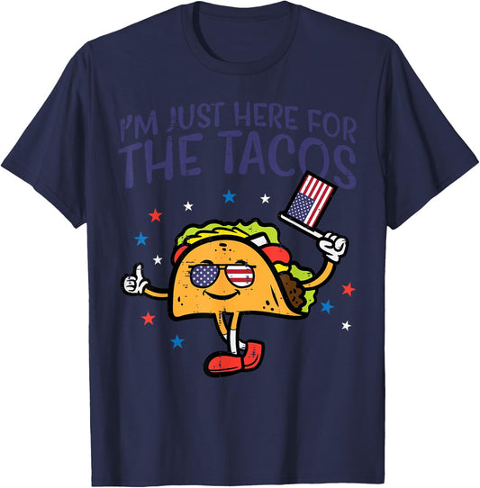 4th July Here For Tacos Mexican Food Patriot Men Women Kids T-Shirt - T-Shirt | Navy