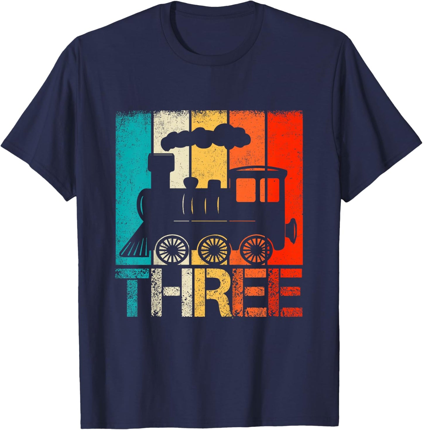 Kids 3 Year Old Boy Trains Birthday 3rd Birthday Locomotive Train T-Shirt - T-Shirt | Navy