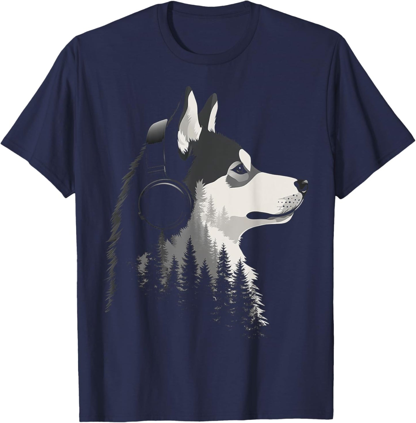Siberian Husky Dog Pet Music Headphone Siberian Husky T-Shirt - T-Shirt | Navy