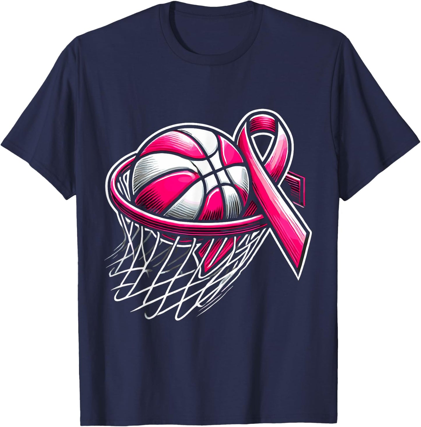 Breast Cancer Awareness Support Pink Basketball Love Coach T-Shirt - T-Shirt | Navy