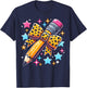 Pencil Leopard Coquette Bow Teacher Life Back To School T-Shirt - T-Shirt | Navy