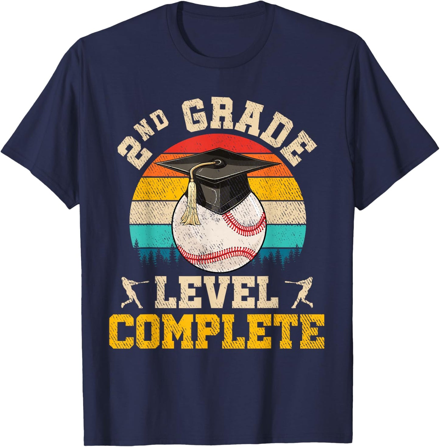 2nd Grade Level Complete Baseball Boy Last Day Of School T-Shirt - T-Shirt | Navy