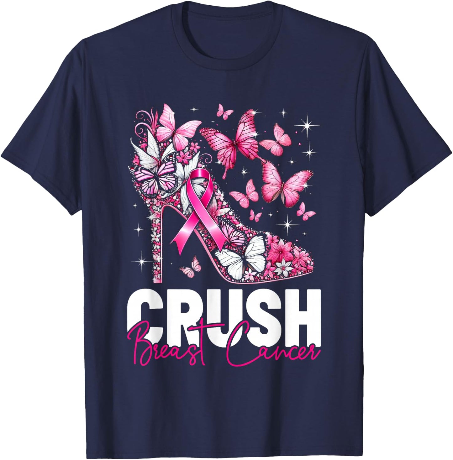 Crush Breast Cancer Awareness Bling Pink Ribbon Girls T-Shirt - T-Shirt | Navy