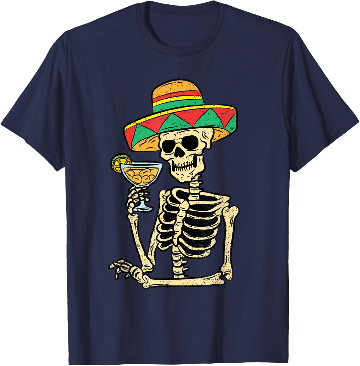 Mexican Skeleton Sombrero Cinco De Mayo Fiesta Men Women T-Shirt - T-Shirt | Navy