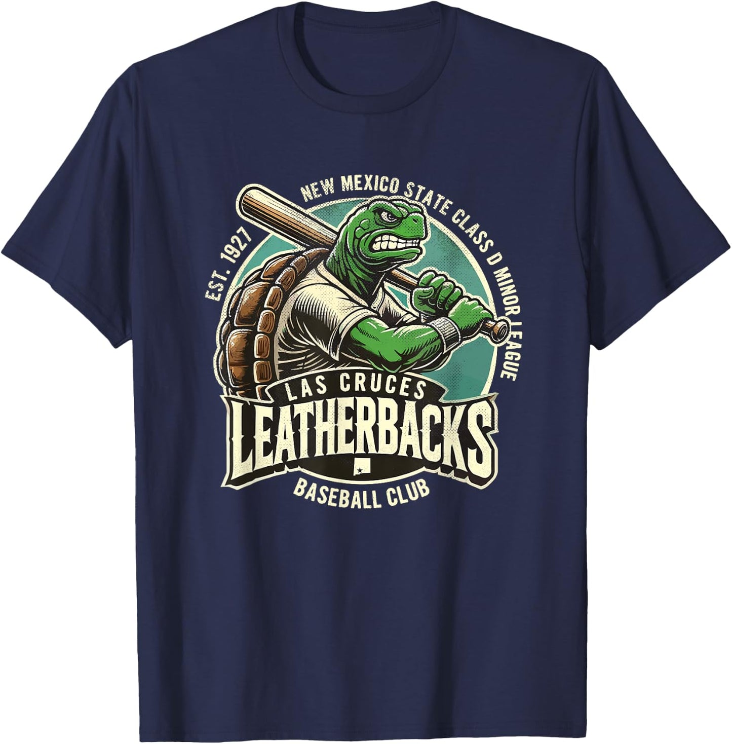 Las Cruces Leatherbacks Retro Minor League Baseball Team T-Shirt - T-Shirt | Navy
