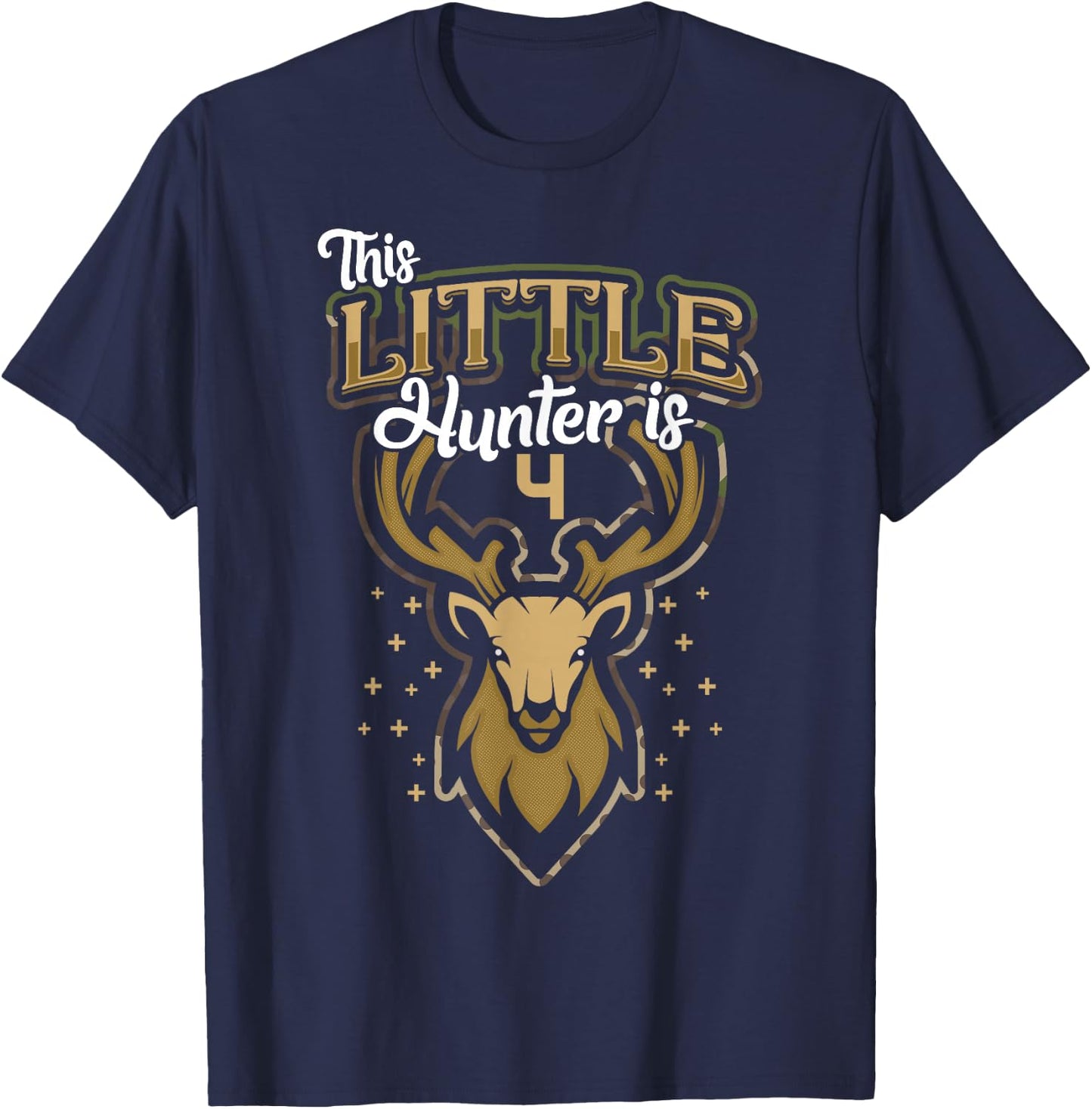 4th Birthday Shirt Hunting Boy Deer Hunter Gift 4 Years Old T-Shirt - T-Shirt | Navy