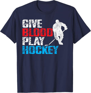 Ice Hockey Vintage Give Blood Play Hockey T-Shirt - T-Shirt | Navy