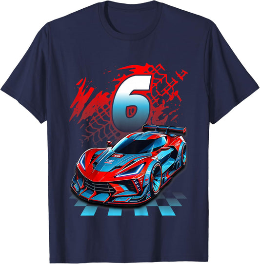 Kids 6 Year Old Race Car 6th Birthday Party Racing Racecar T-Shirt - T-Shirt | Navy