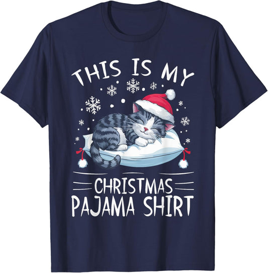 Cat Official Christmas Sleepshirt Xmas Kitten Pajama Women Kids T-Shirt - T-Shirt | Navy
