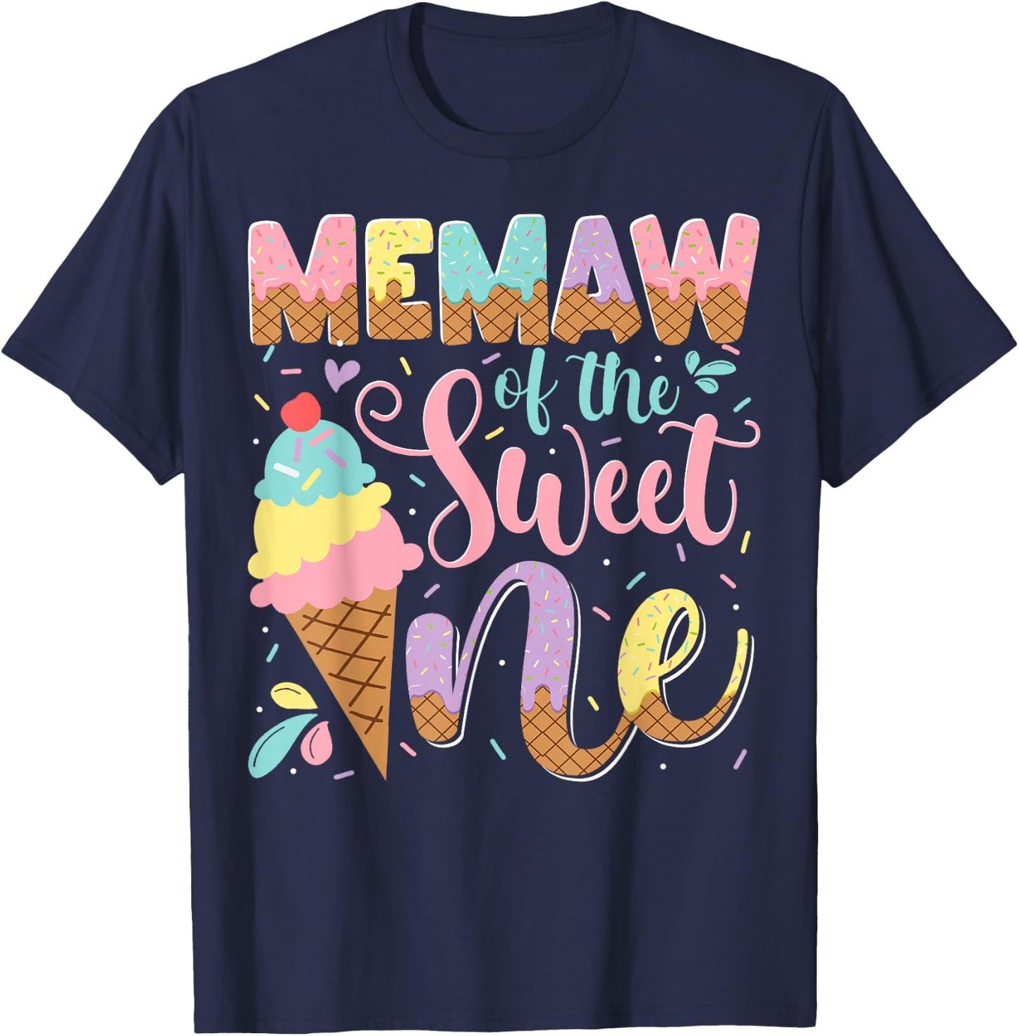 Memaw Of The Sweet One Ice Cream 1St Birthday Party T-Shirt - T-Shirt | Navy