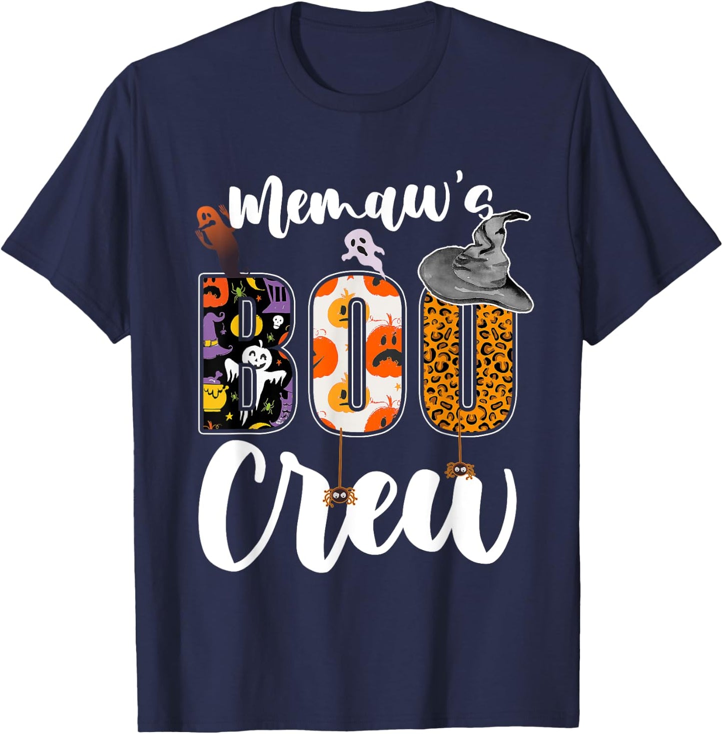 Memaw's Boo Crew Halloween Grandma Grandkids Matching T-Shirt - T-Shirt | Navy