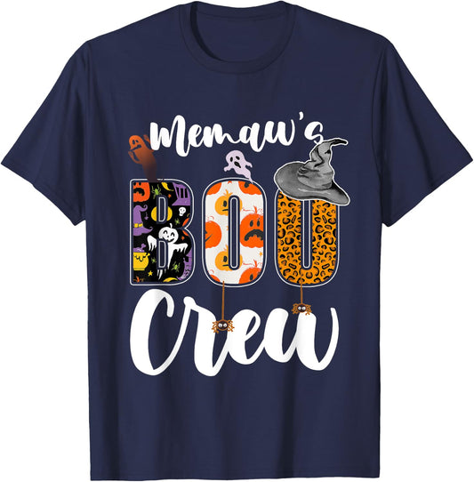 Memaw's Boo Crew Halloween Grandma Grandkids Matching T-Shirt - T-Shirt | Navy
