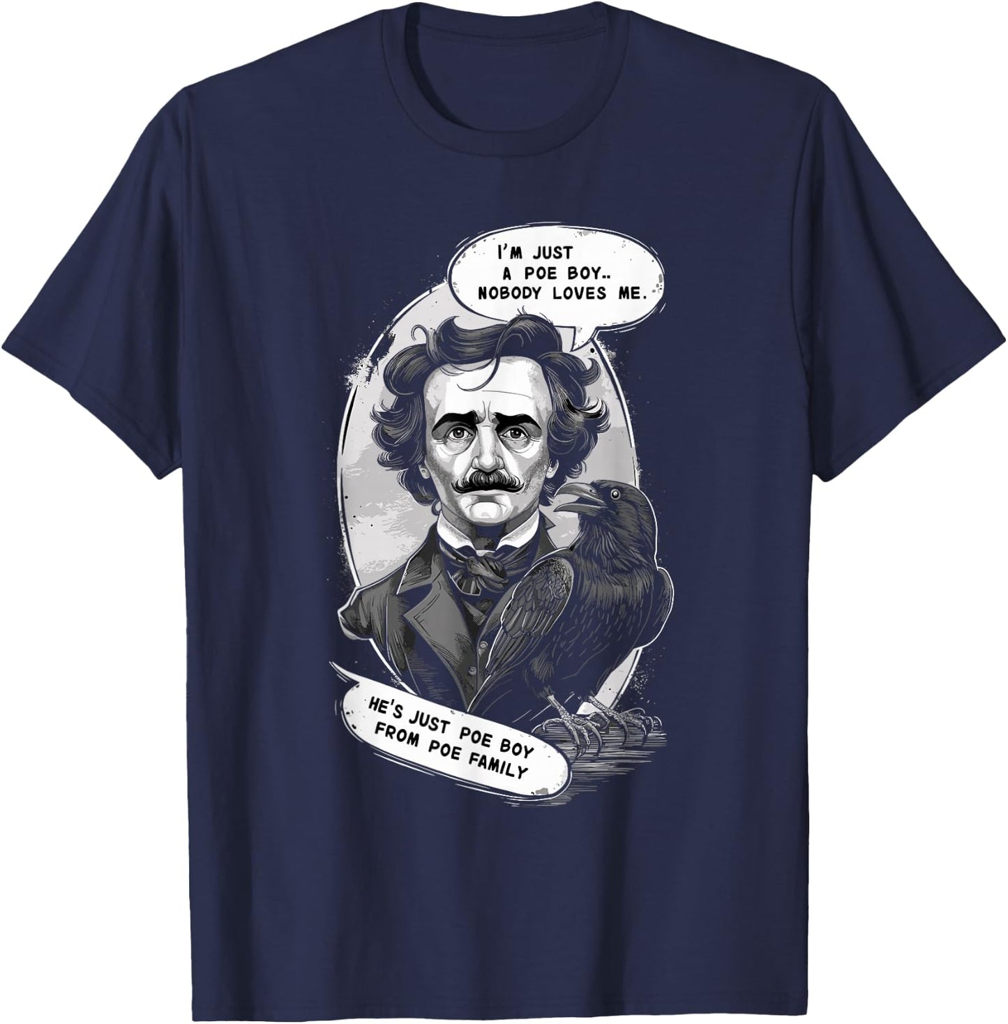 Edgar Allan Poe Fan Classic Literature Literary Figure T-Shirt - T-Shirt | Navy