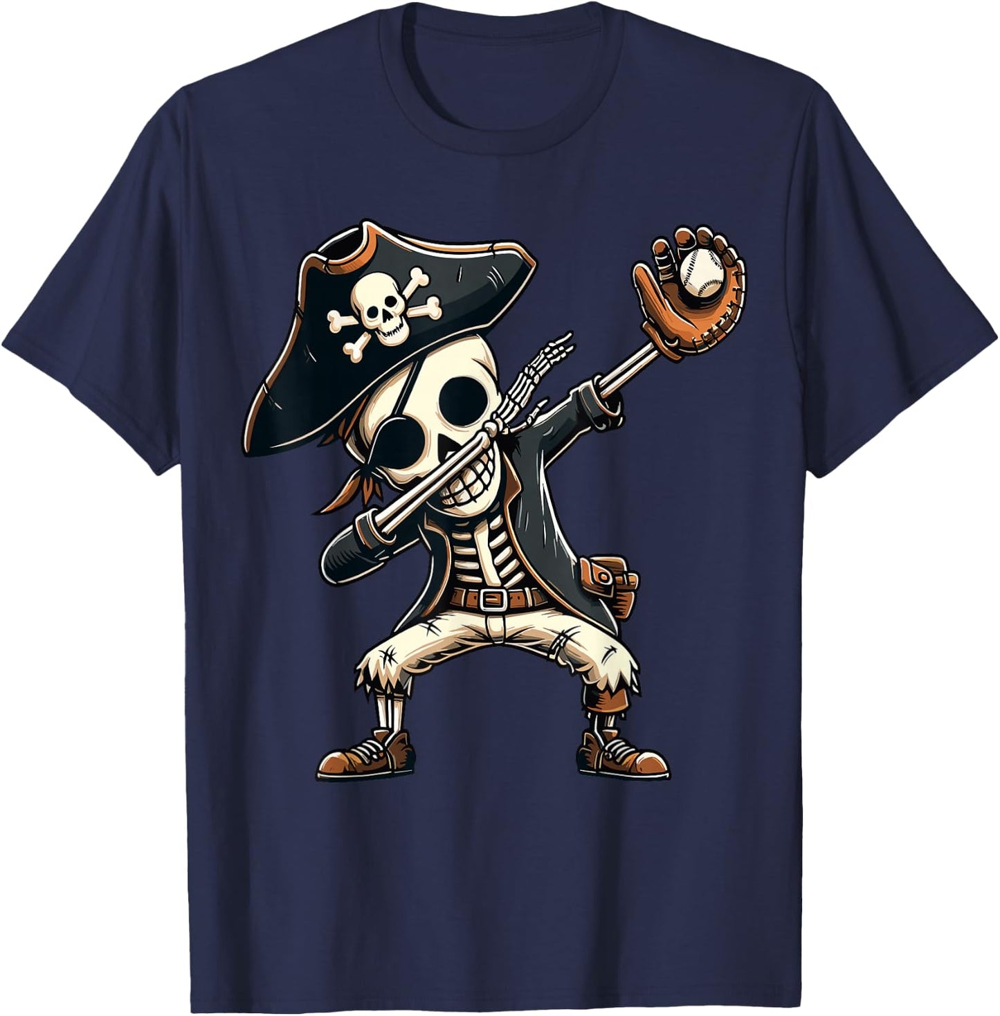 Dabbing Skeleton Pirate Baseball Kids T-Shirt - T-Shirt | Navy