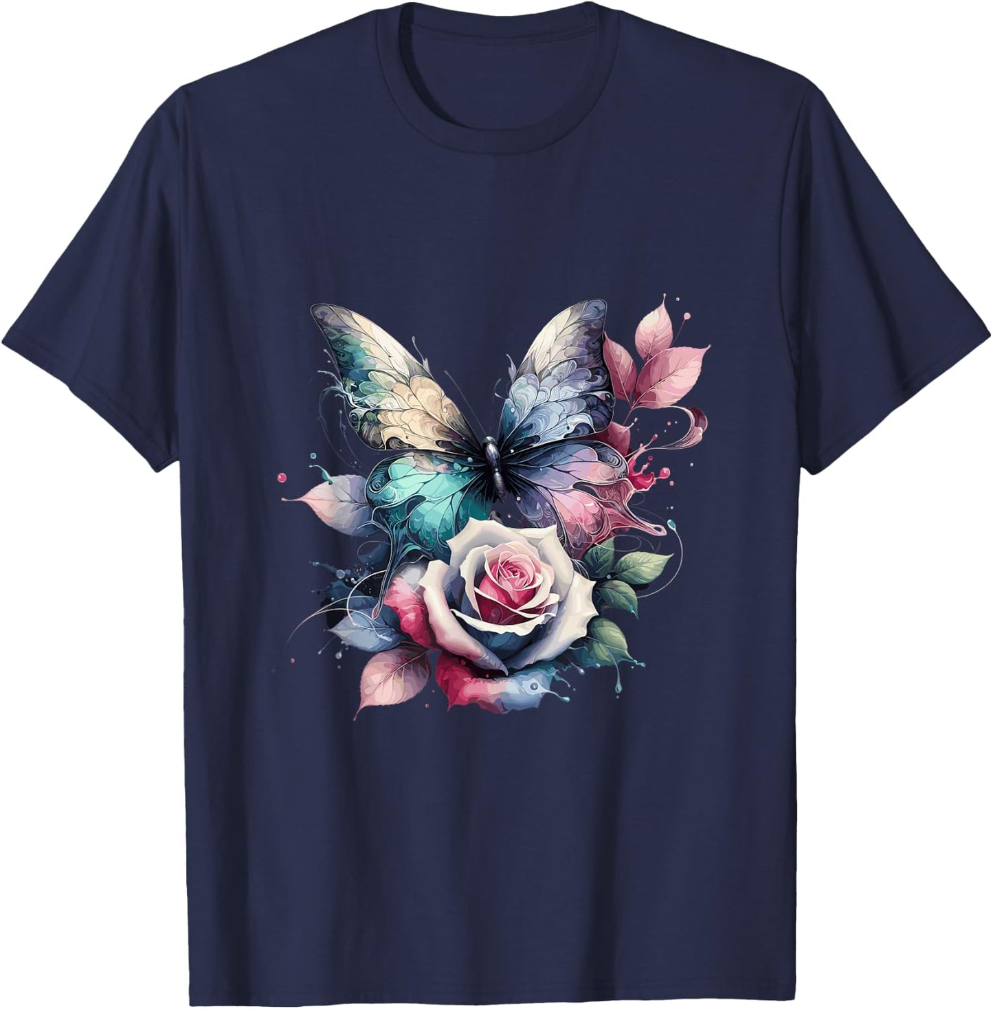 Butterfly Rose Flower Cell Phone Button Pop Up Holder T-Shirt - T-Shirt | Navy