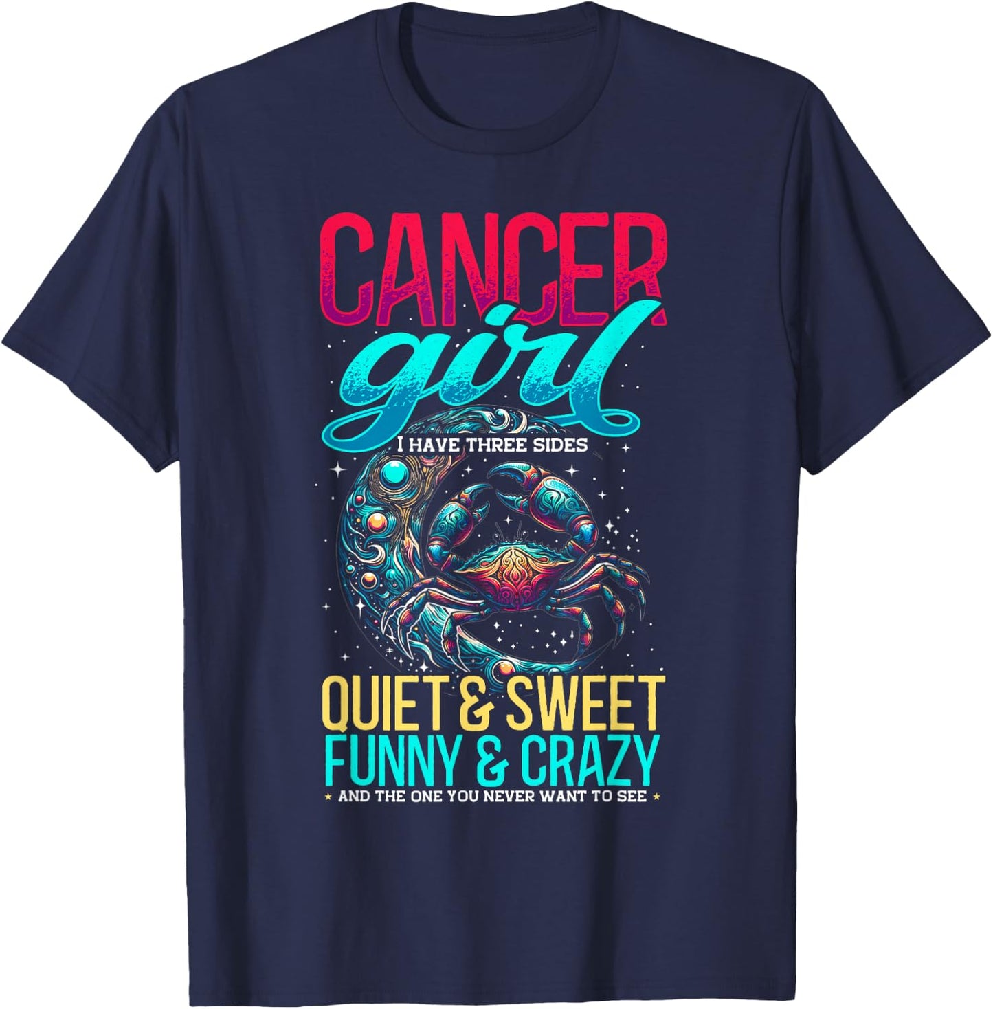 Cancer Zodiac Sign Moon Astrology Star Sign, Cancer Girl T-Shirt - T-Shirt | Navy