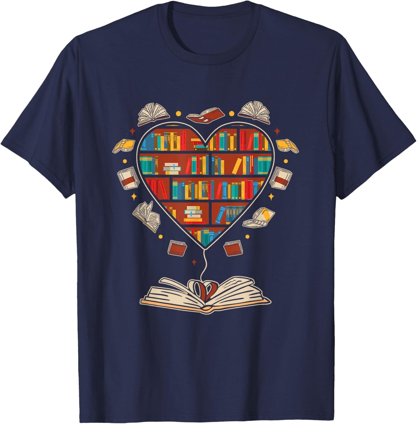 Heart Shaped Bookcase Librarian Book Club Books Reading T-Shirt - T-Shirt | Navy