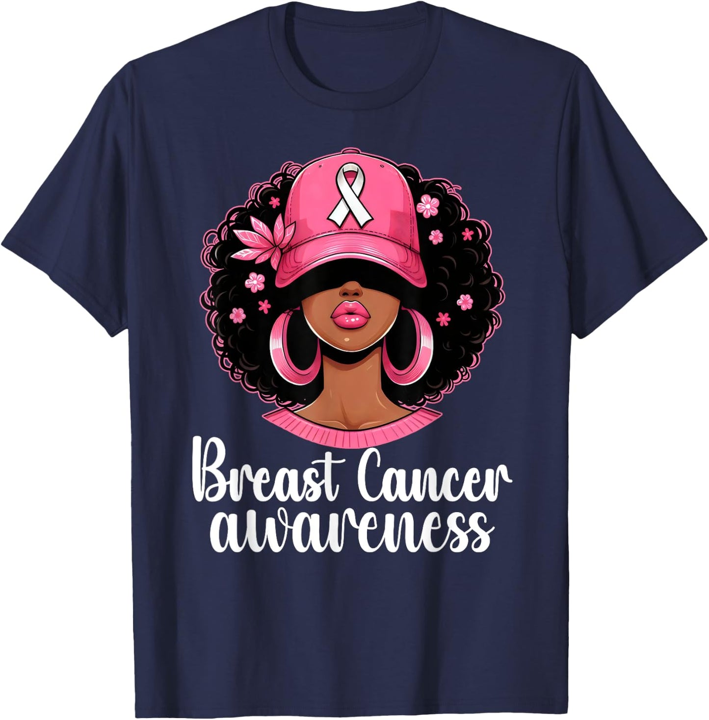 In October We Wear Pink Black Woman Breast Cancer Awareness T-Shirt - T-Shirt | Navy