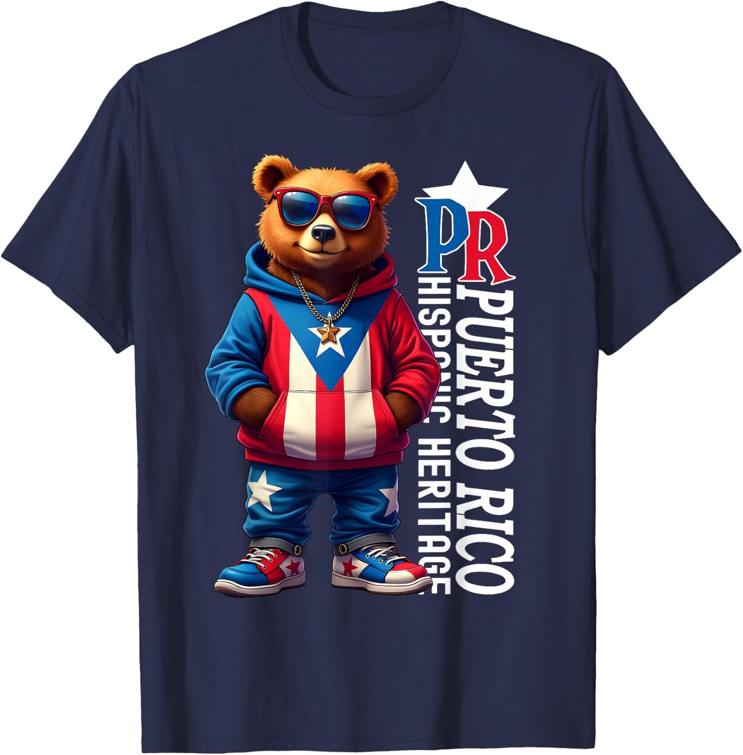 Funny Puerto Rico Flag Cute Teddy Bear Boricua Puerto Rican T-Shirt - T-Shirt | Navy