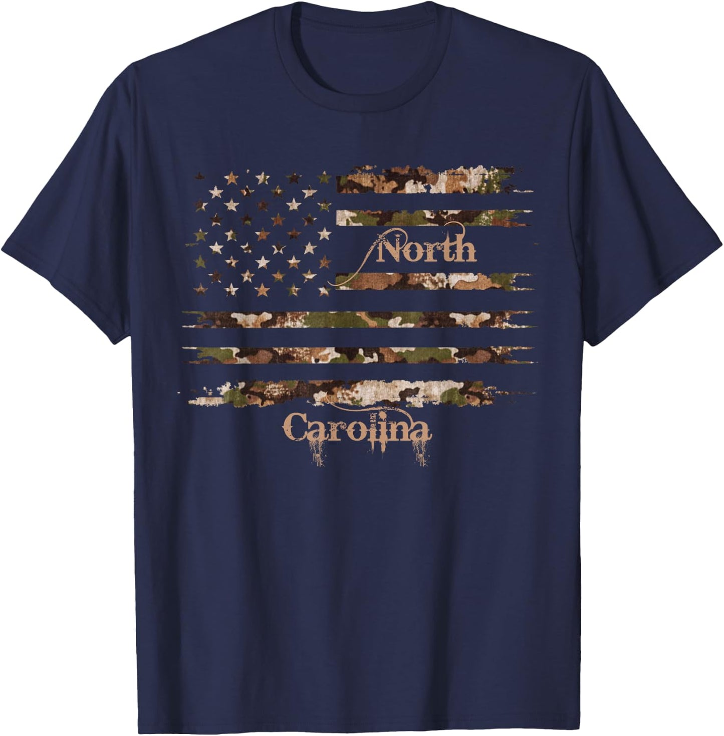 North Carolina USA Desert Camo Distressed American Flag T-Shirt - T-Shirt | Navy