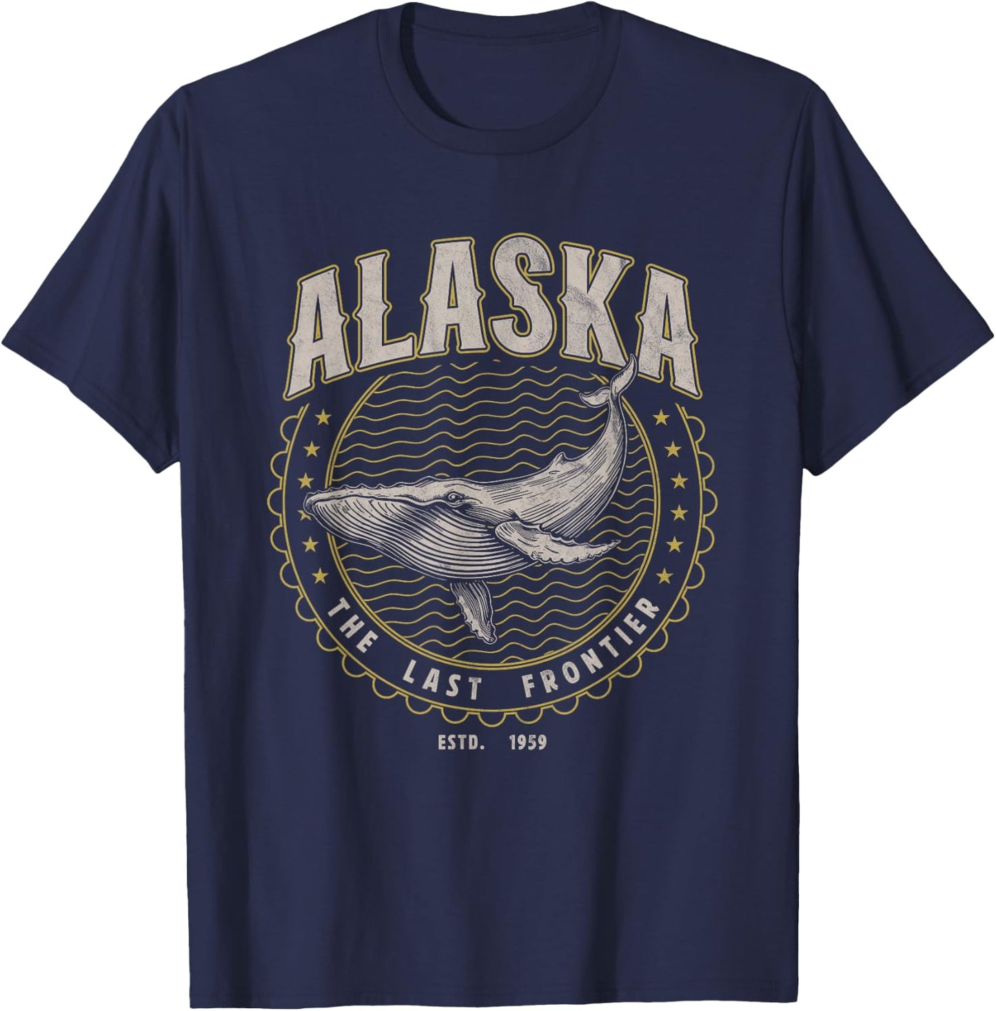Alaska Last Frontier Whale USA Vintage T-Shirt - T-Shirt | Navy