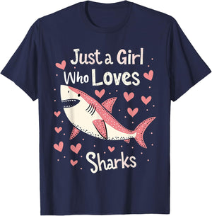 Just a Girl Who Loves Sharks Cute Shark Lover Girls Gifts T-Shirt - T-Shirt | Navy