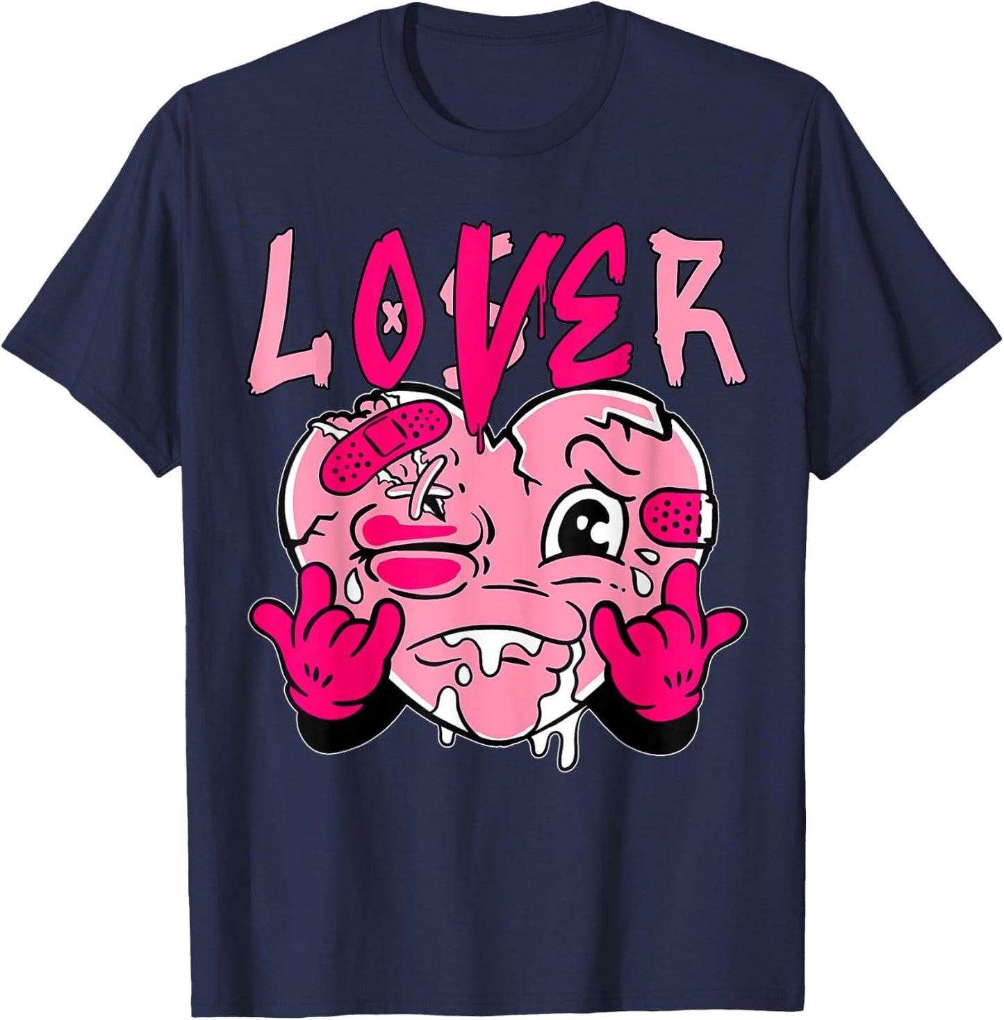 Pink Loser Lover Pink Drip Heart Matching Women T-Shirt - T-Shirt | Navy