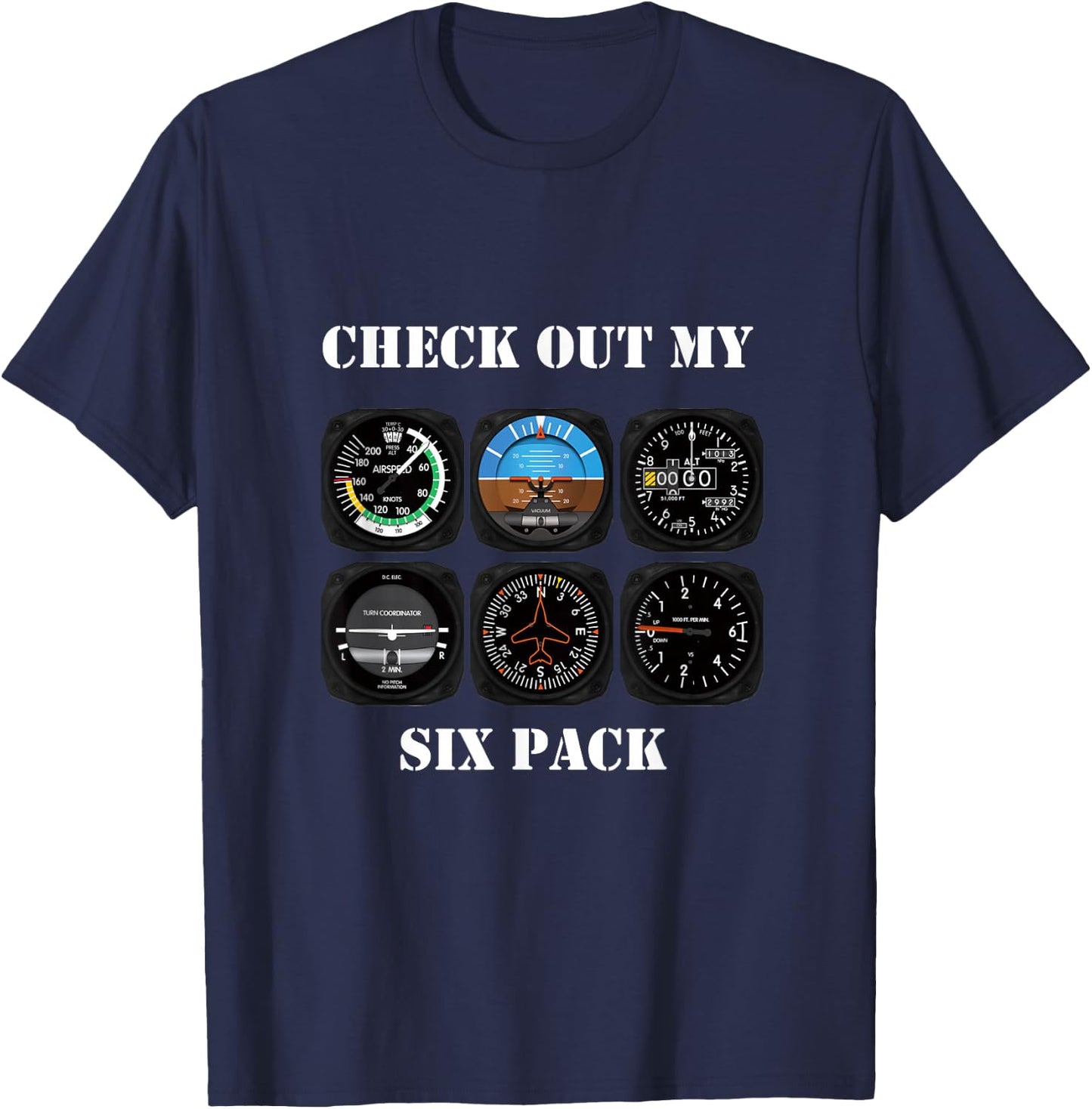 Pilot Aviation Check Out My Six Pack Flying Airplane T-Shirt - T-Shirt | Navy