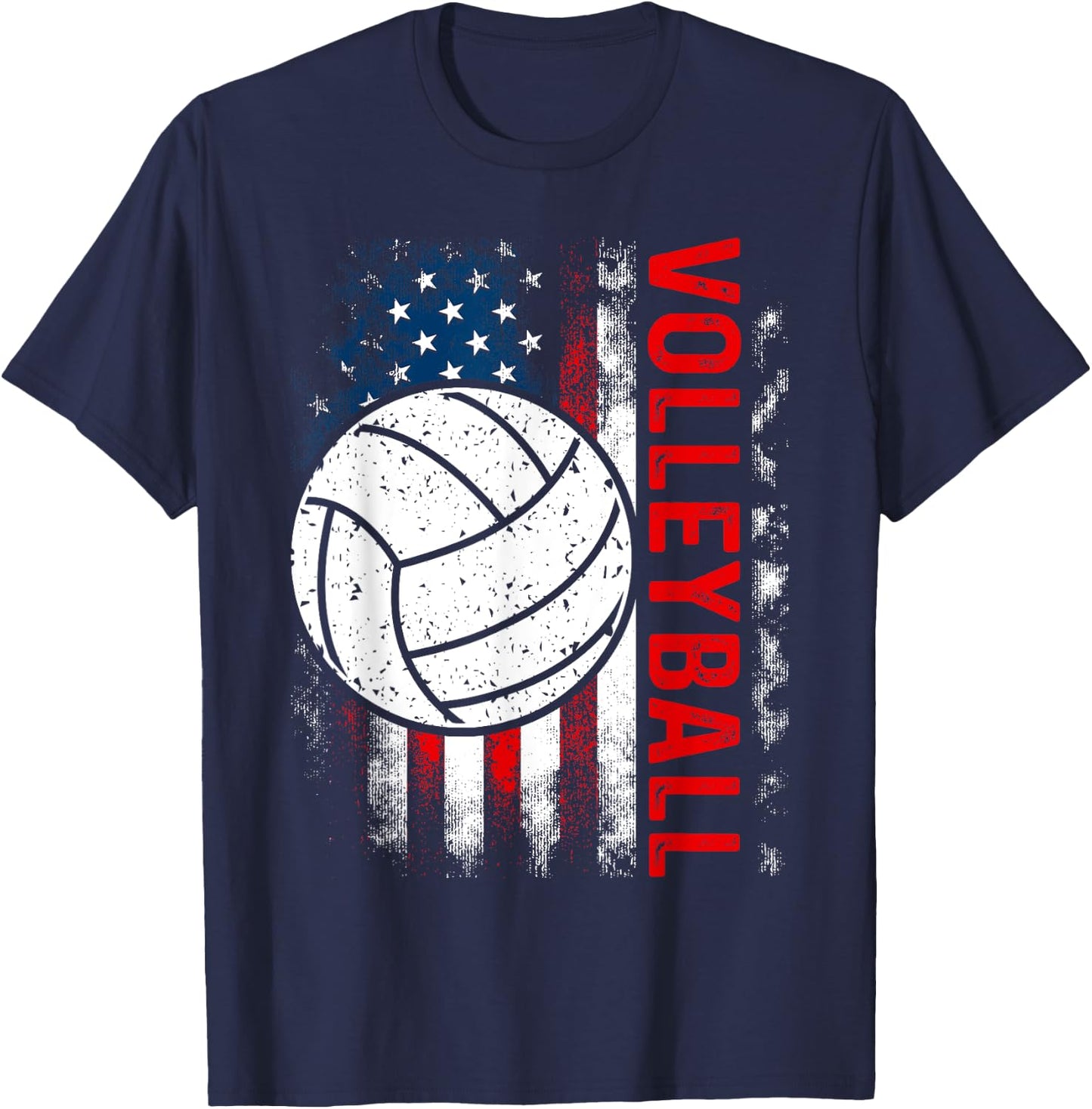 Distressed American Flag Volleyball Patriotic 4th Of July T-Shirt - T-Shirt | Navy
