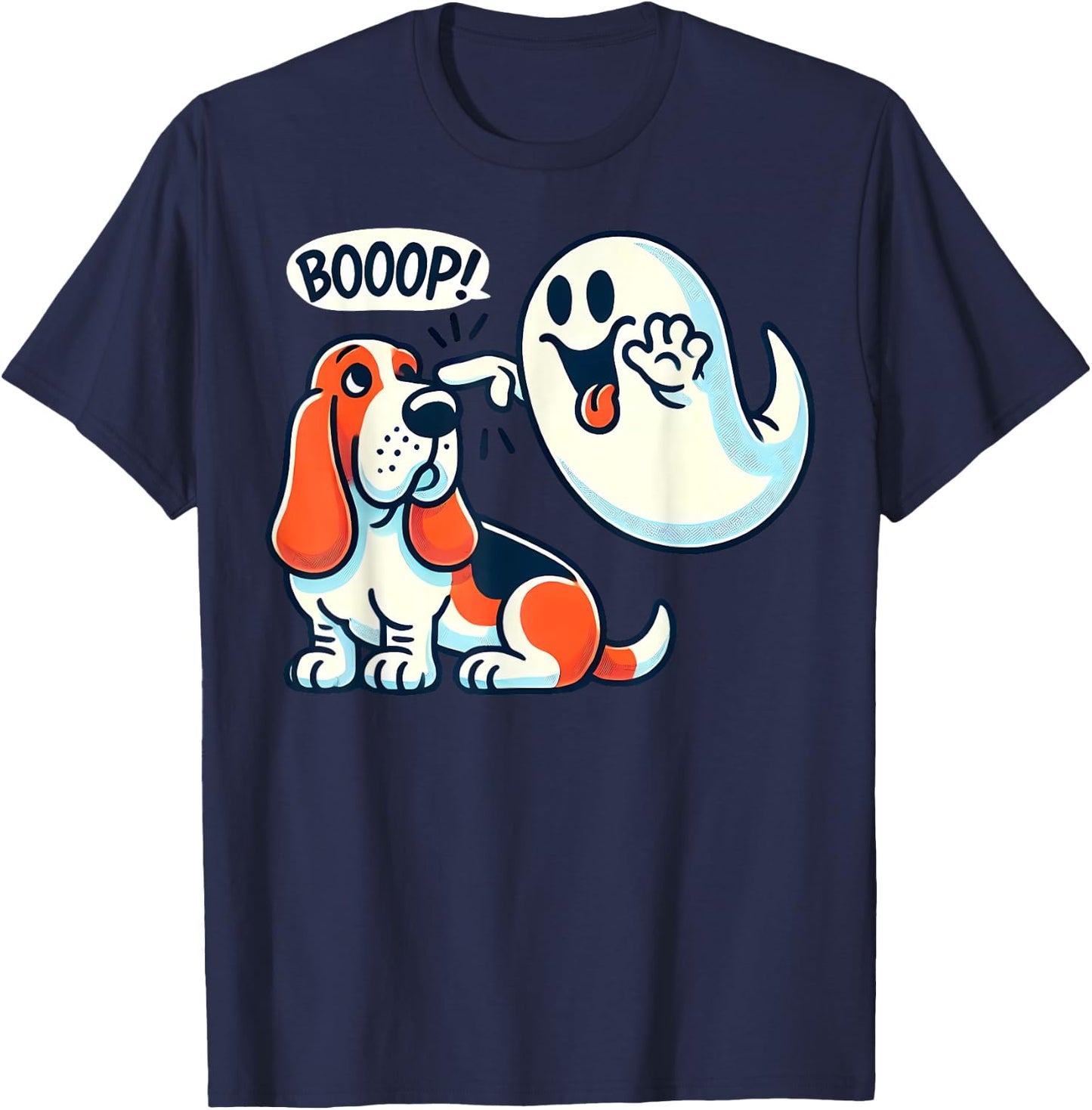 Funny Halloween Ghost Basset Hound Boop Easy Lazy Costume T-Shirt - T-Shirt | Navy