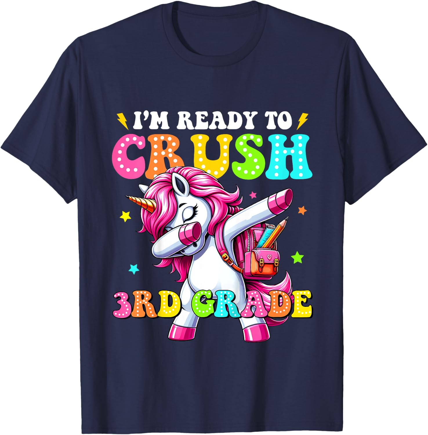 Kids Crush 3rd Grade Dabbing Unicorn Back to School Girls Kids T-Shirt - T-Shirt | Navy