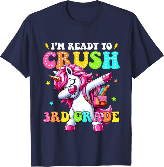 Kids Crush 3rd Grade Dabbing Unicorn Back to School Girls Kids T-Shirt - T-Shirt | Navy
