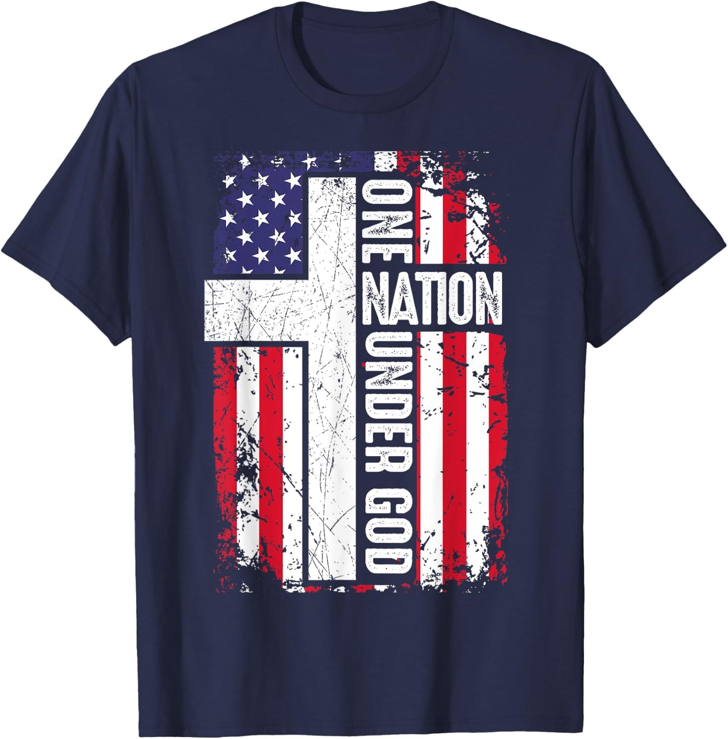 One Nation Under God 4th July Shirt Christian Women Dad Men T-Shirt - T-Shirt | Navy