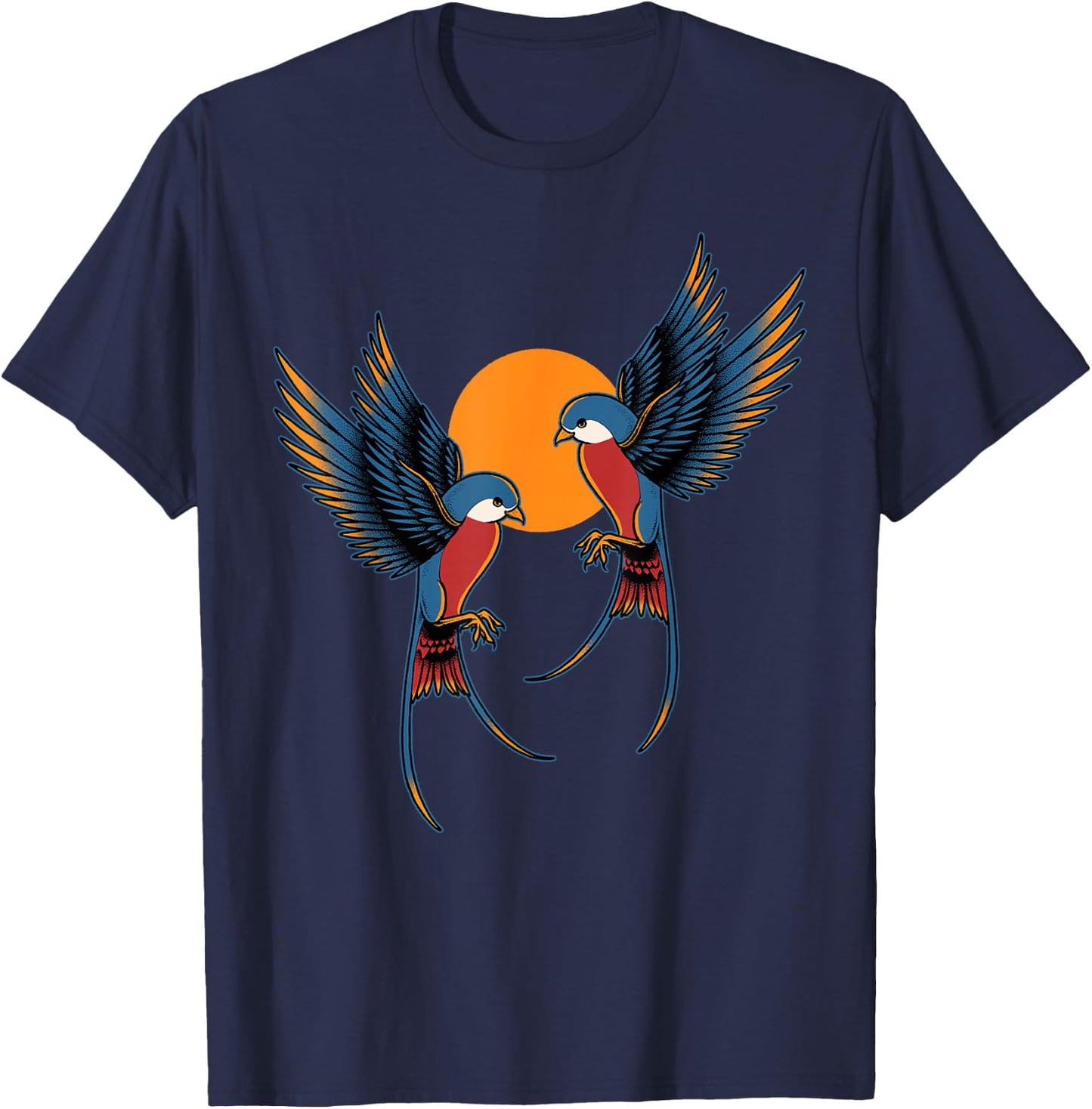 Swallows Sunset Majestic Birds Animal Lover Tattoo Birding T-Shirt - T-Shirt | Navy