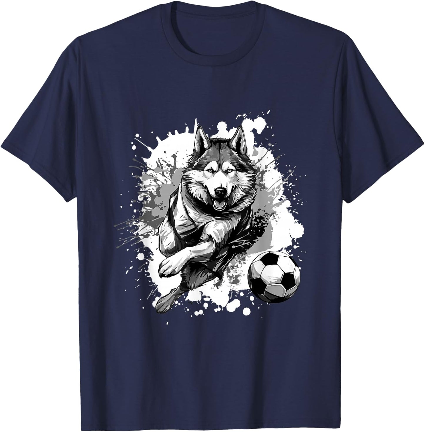 Husky Dog Playing Soccer | Sports Team T-Shirt - T-Shirt | Navy