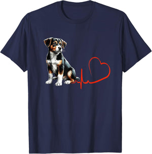 Mountain Feist Dog Heartbeat EKG Funny Dogs Owner & Lover T-Shirt - T-Shirt | Navy