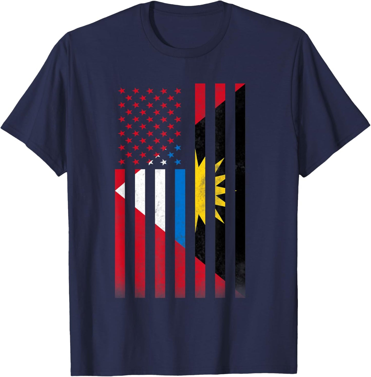 Half Antiguan & Barbudan Flag | Vintage American Inside USA T-Shirt - T-Shirt | Navy