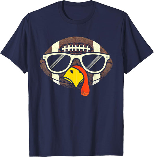 Football Turkey Face Sunglasses Thanksgiving Kid T-Shirt - T-Shirt | Navy