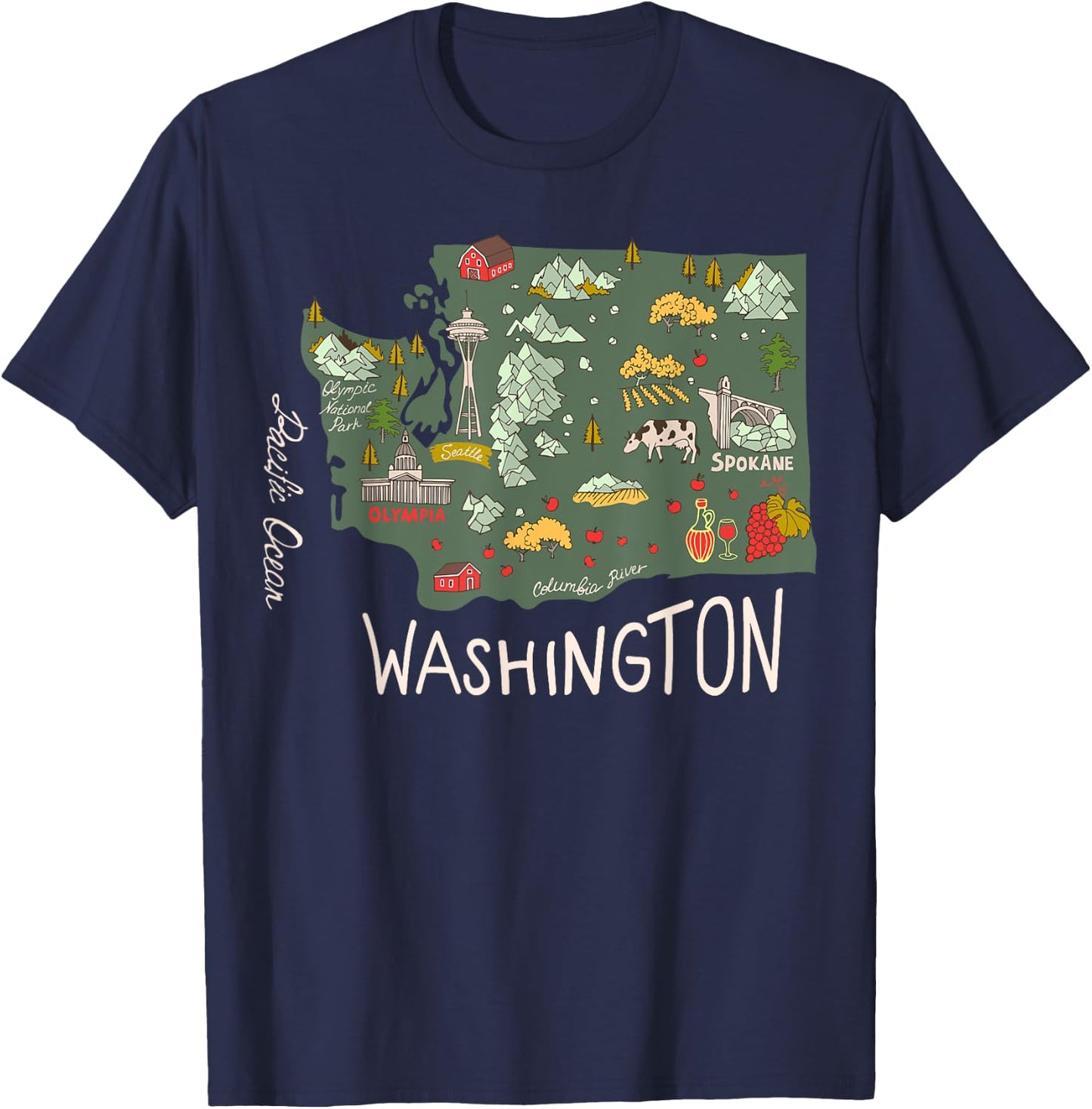 Vintage Washington Evergreen State Seattle Pacific Northwest T-Shirt - T-Shirt | Navy
