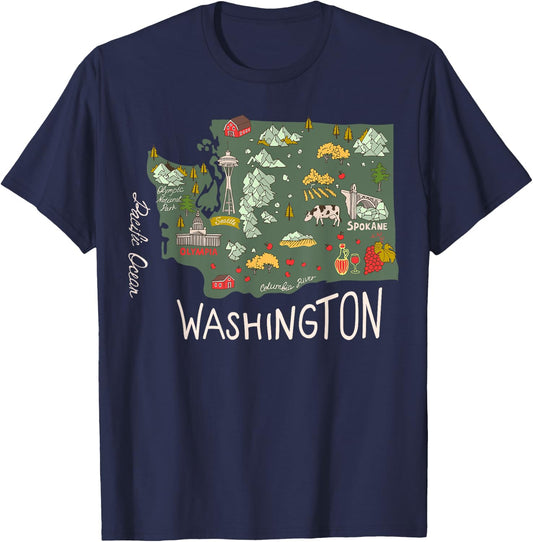 Vintage Washington Evergreen State Seattle Pacific Northwest T-Shirt - T-Shirt | Navy