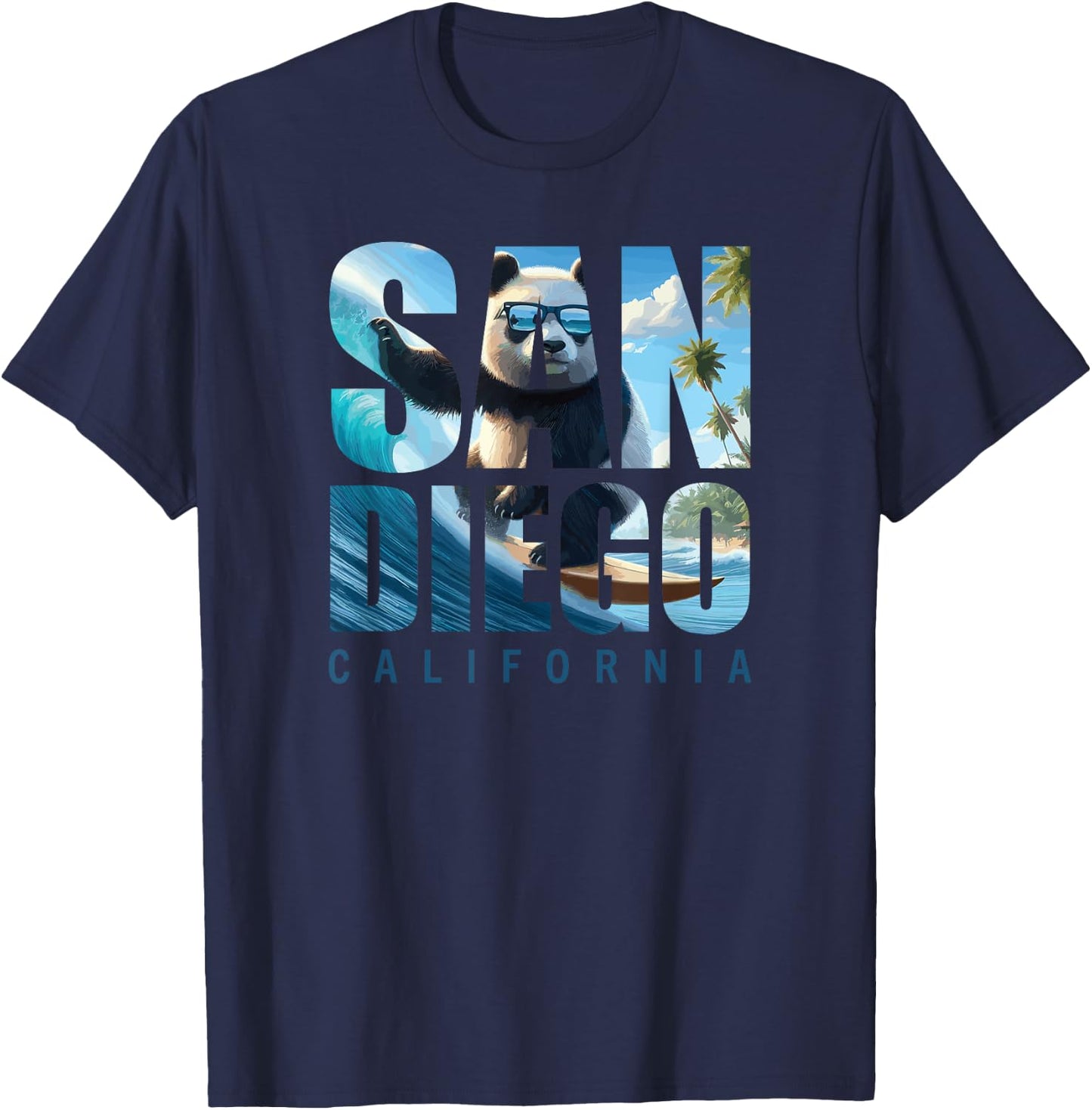 San Diego Panda Surfing California Beach Surf Women Girls Kids T-Shirt - T-Shirt | Navy