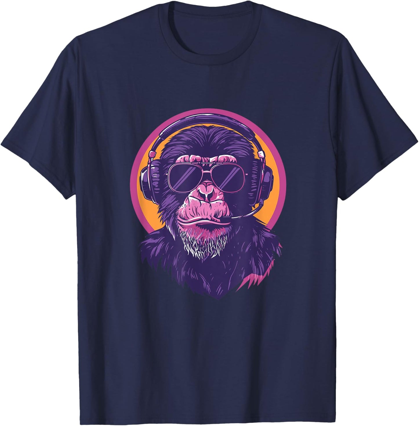 90s Retro Vaporwave Style Cool & Cute Chimp Art T-Shirt - T-Shirt | Navy