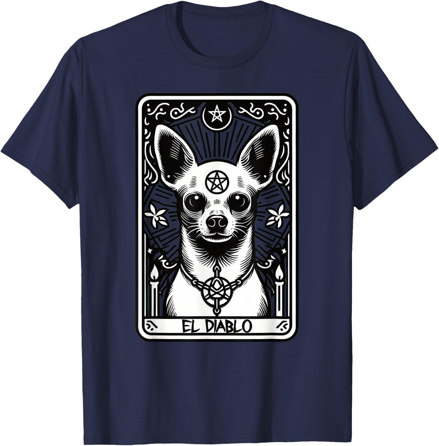 Tarot Card Dog The Devil, Satanic Goth Halloween Chihuahua Men Women T-Shirt - T-Shirt | Navy