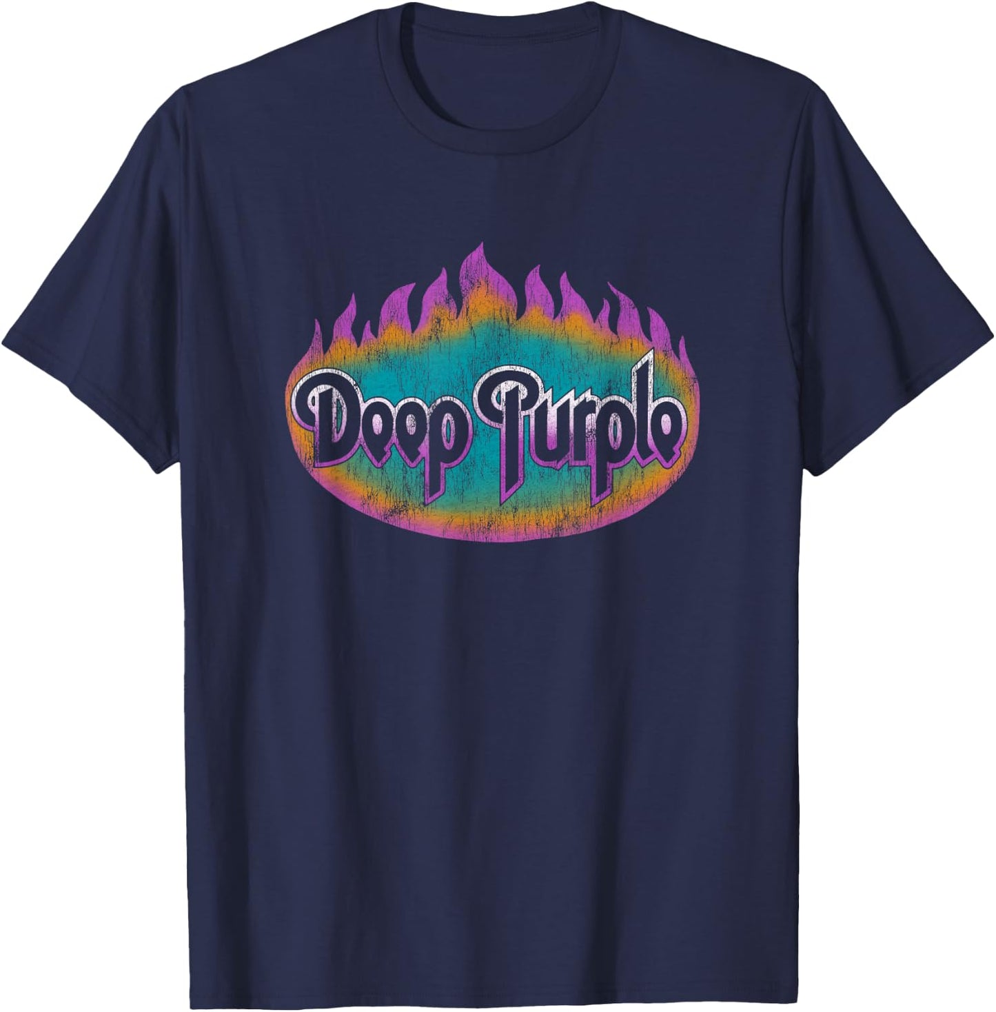 Deep Purple Flames Logo T-Shirt - T-Shirt | Navy